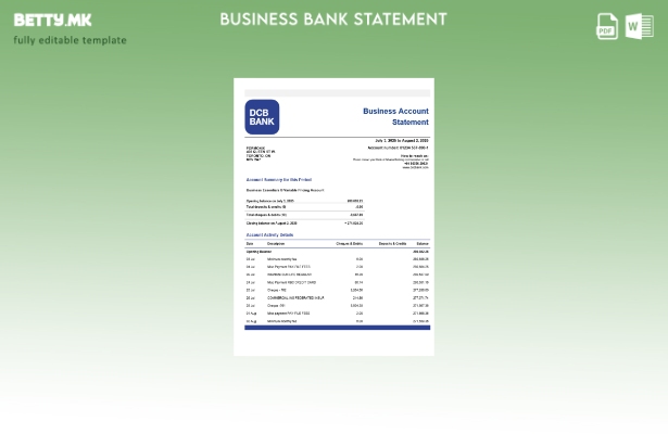 модерен стил Индија DCB деловна организација за проверка на изјава за Word и PDF